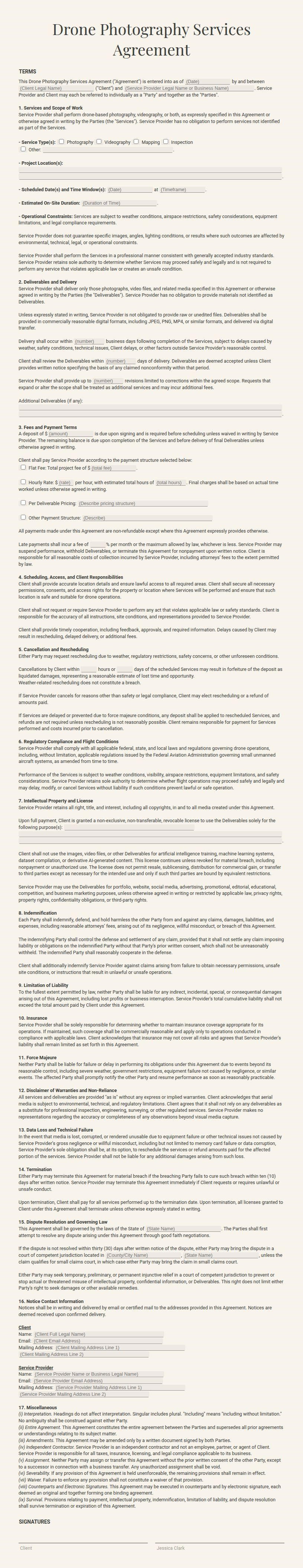 Drone Photography Contract terms