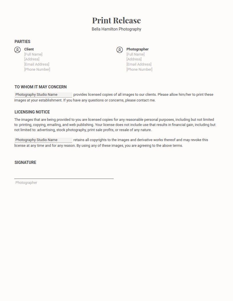 Print Release terms